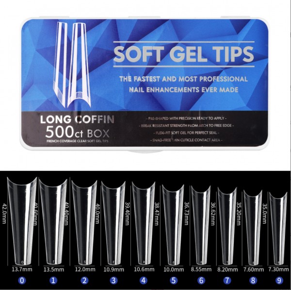 500pc Soft Gel Tips - Half Cover Long Coffin
