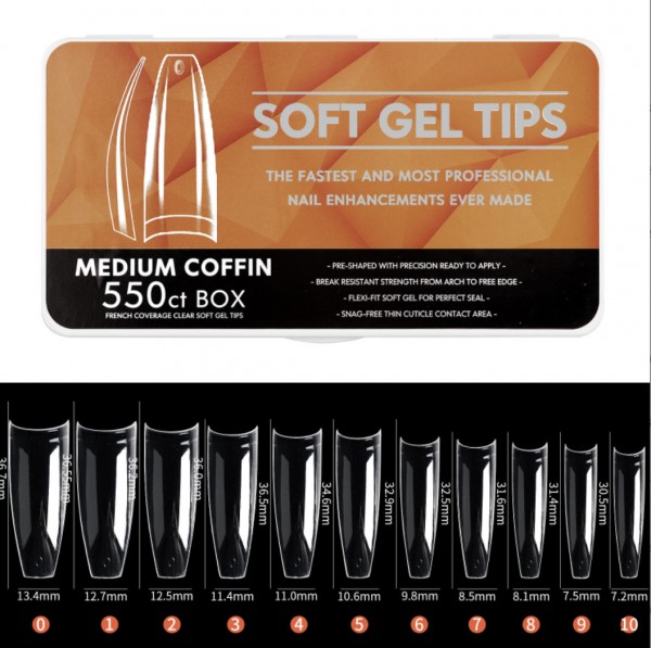 550pc Soft Gel Tips - Half Cover Medium Coffin - 2