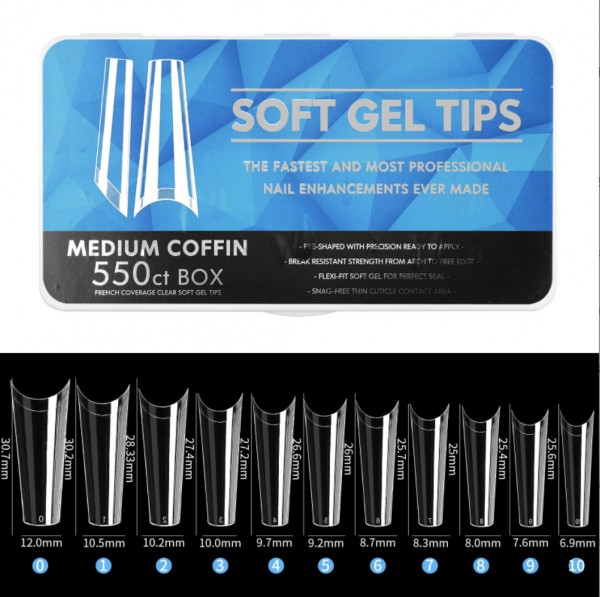 550pc Soft Gel Tips - Half Cover Medium Coffin - 1